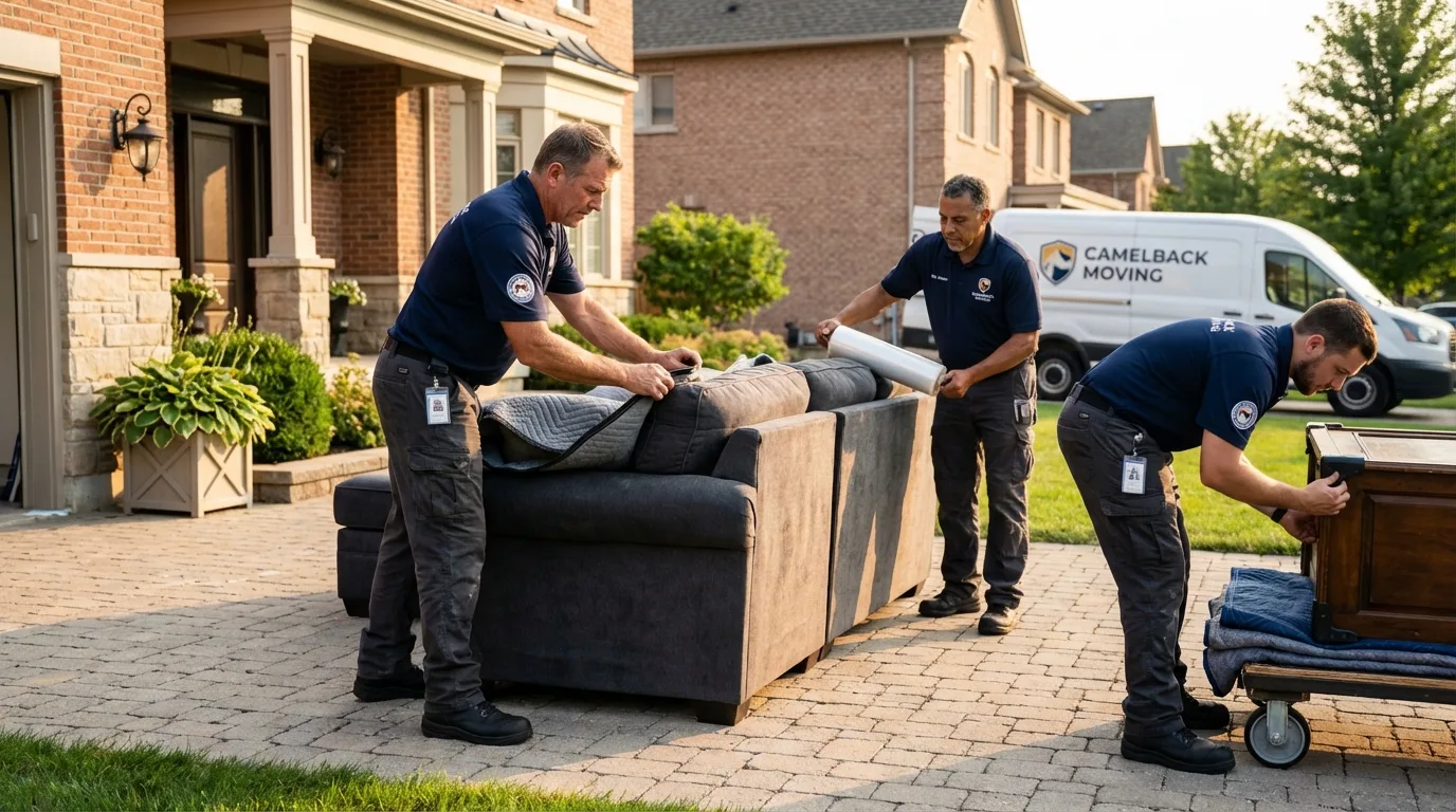 Large estate moving crew wrapping furniture in El Paso, TX